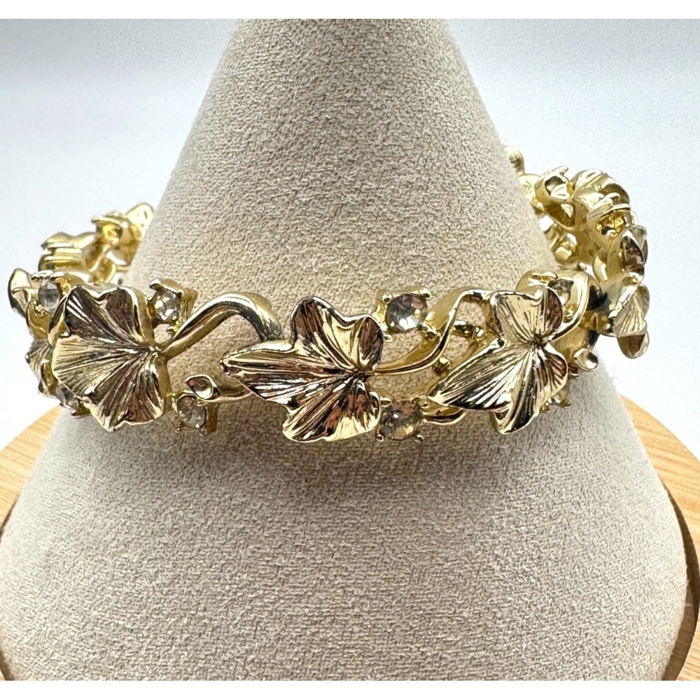 Vintage Lisner Bracelet Gold Leaf Botanical Statement Chunky